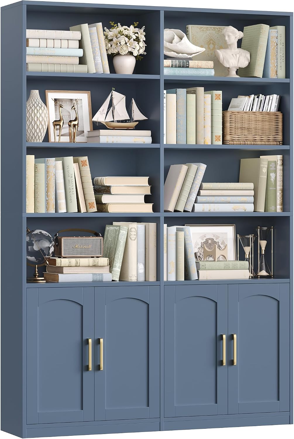 Home Office Industrial Style - Estantería Doble Ancha con Puertas, Librería